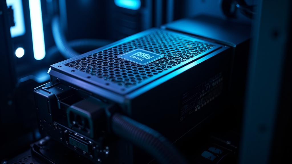 Technicien nettoyant une alimentation PC avec bombe d'air comprimé