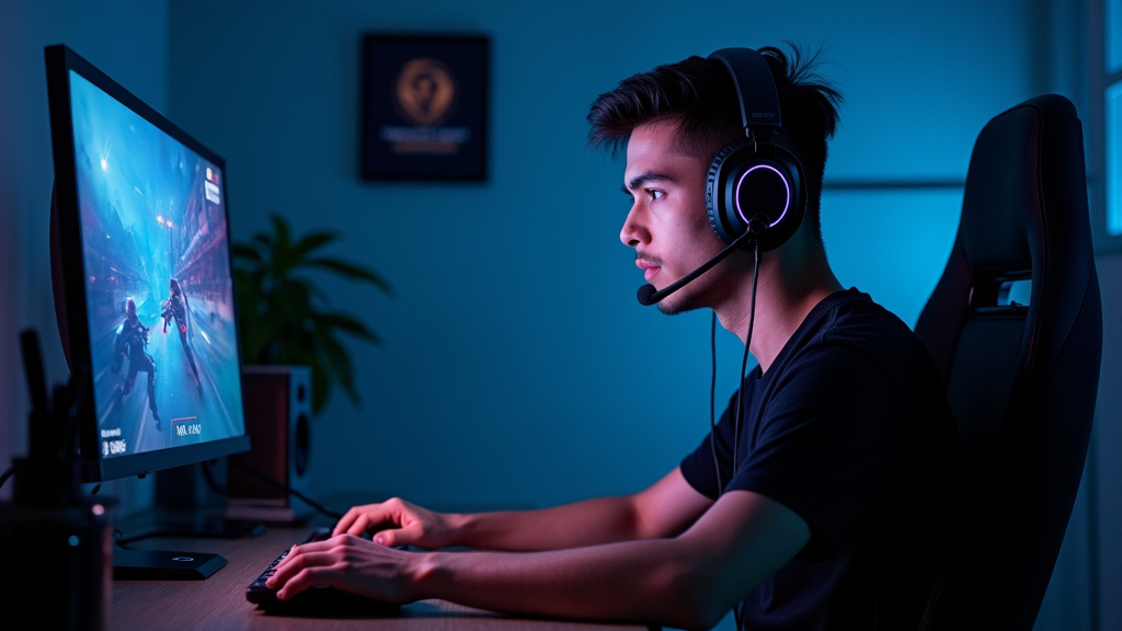 Canbizz en pleine compétition de Teamfight Tactics avec son casque et ses écouteurs, concentré sur son écran