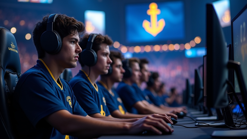 Équipe des Galions League of Legends en pleine compétition sur scène
