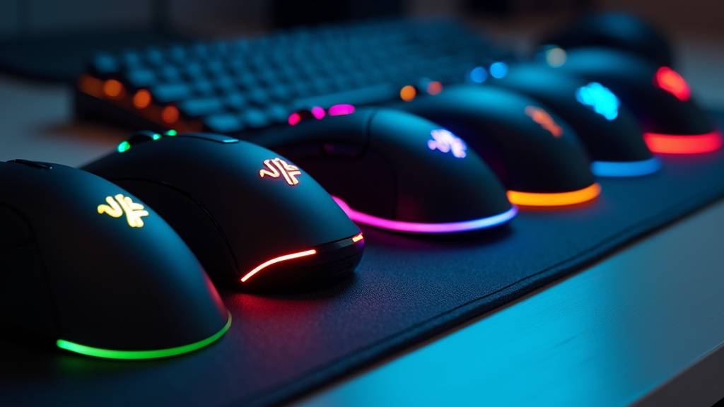 Setup gaming avec clavier mécanique et souris RGB sur un bureau sombre